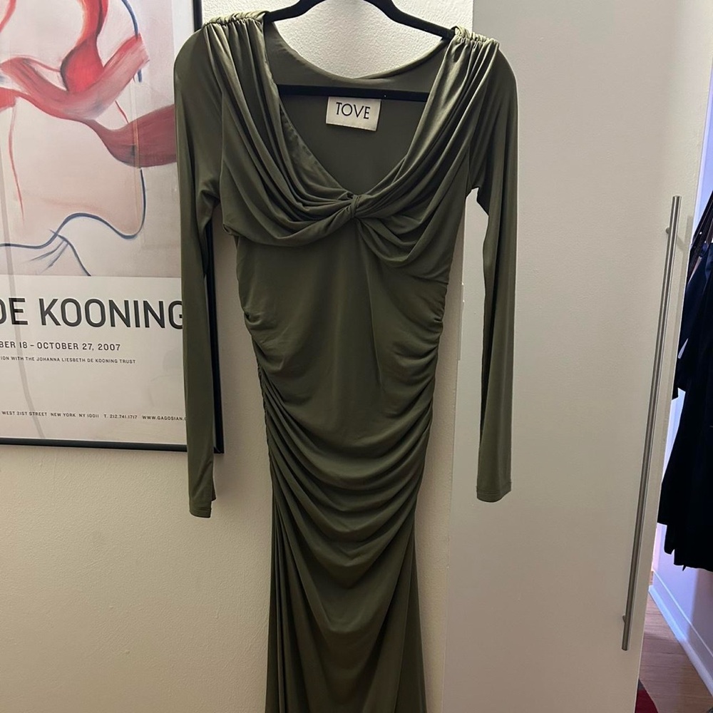 TOVE Long Sleeve Draped Gina Dress in Olive